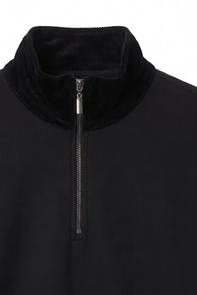 Siyah Yeni Sezon Yarım Fermuarlı Erkek Sweatshirt 501125