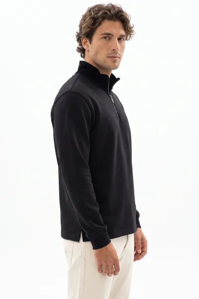 Siyah Yeni Sezon Yarım Fermuarlı Erkek Sweatshirt 501125