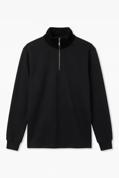 Siyah Yeni Sezon Yarım Fermuarlı Erkek Sweatshirt 501125