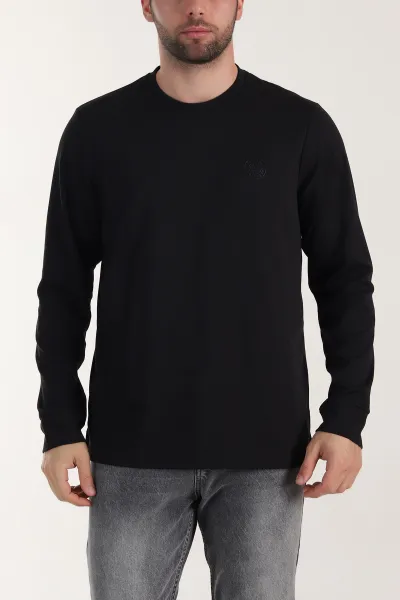 Siyah Yırtmaçlı Bisiklet Yaka Erkek Sweatshirt 410636