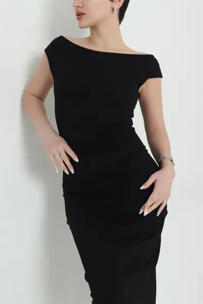Siyah Yırtmaçlı Kolsuz Kadın Elbise 448238