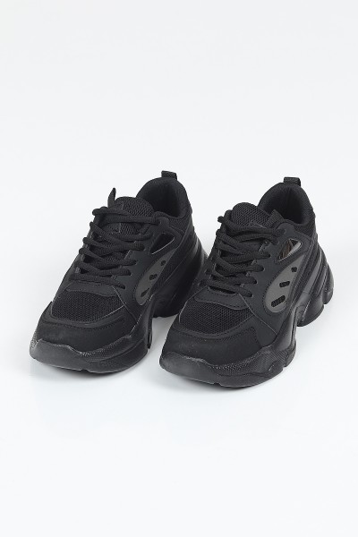 Siyah Yüksek Taban Bağcıklı Spor Ayakkabı 110000
