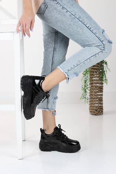 Siyah Yüksek Taban Bağcıklı Spor Ayakkabı 80543
