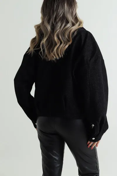 Siyah Yüksek Yaka Denim Modal Kadın Mont 499349