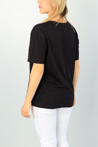Siyah Zebra Baskılı Bayan Tişört 67507