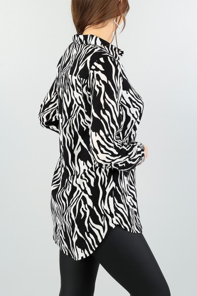 Siyah Zebra Desen Dokuma Bayan Gömlek 60179
