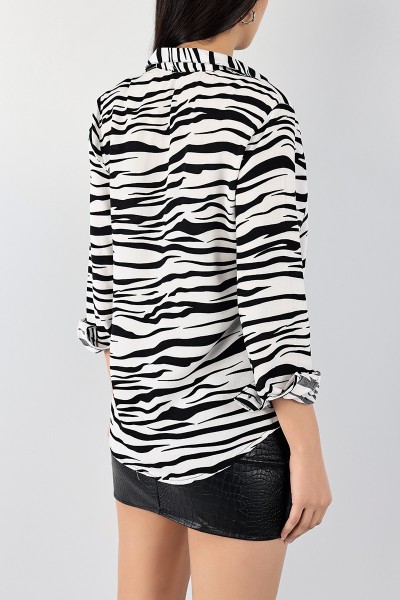 Siyah Zebra Desen Dokuma Bayan Gömlek 99034