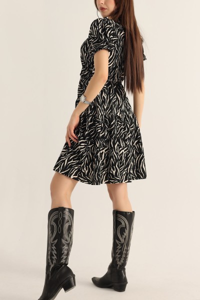 Siyah Zebra Desen Krinkıl Elbise 173294
