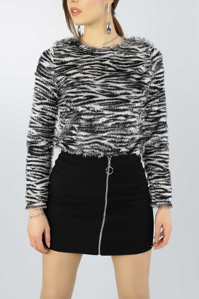 Siyah Zebra Desenli Sakallı Bluz 51193