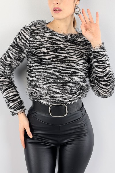 Siyah Zebra Desenli Sakallı Bluz 91025