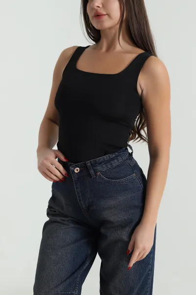 Siyah Zıbın Kare Yaka Scuba Kadın Bluz 493705