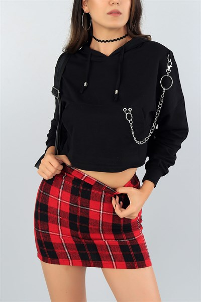 Siyah Zincir Detay Bayan Crop Sweat 41110