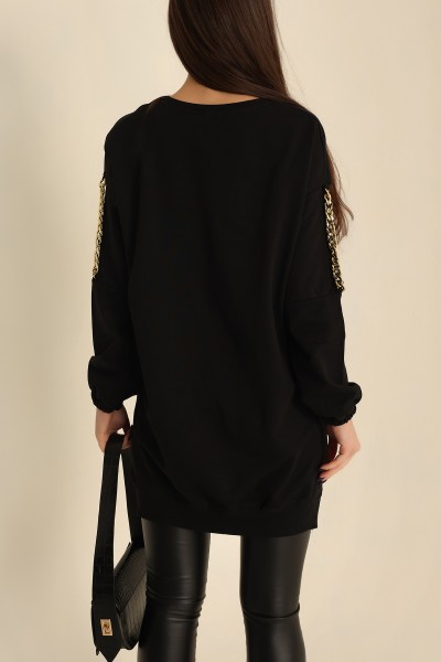 Siyah Zincir Detay İki İp Tunik 222648