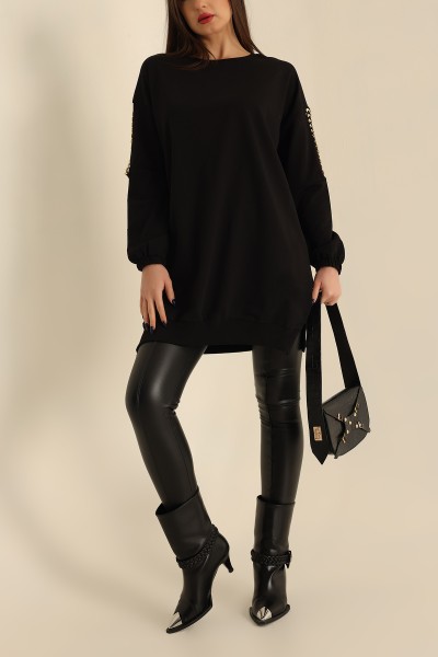 Siyah Zincir Detay İki İp Tunik 222648