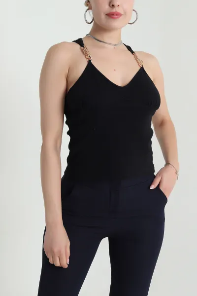 Siyah Zincir Detay Kaşkorse Kadın Bluz 477630