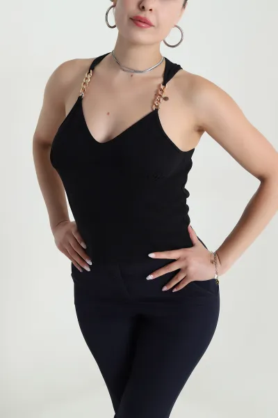 Siyah Zincir Detay Kaşkorse Kadın Bluz 477630