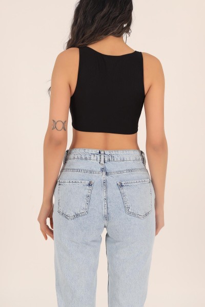 Siyah Zincir Püsküllü Ottoman Crop 170049