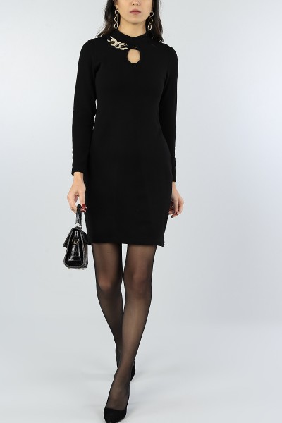 Siyah Zincir Tasarım Triko Elbise 51885
