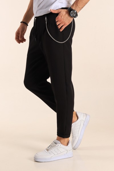 Siyah Zincirli Likralı Erkek Jogger Pantolon 187792