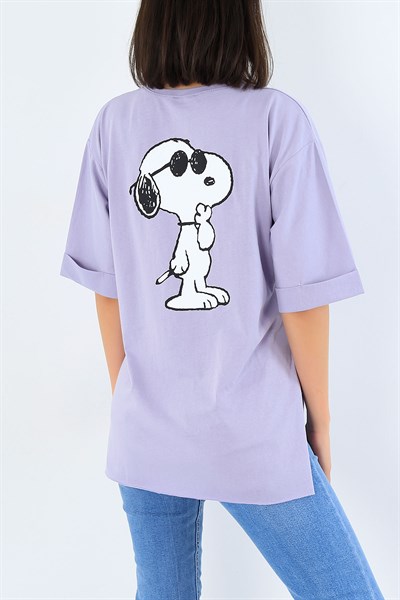 Snoopy Baskılı Lila Bayan Tişört 32747