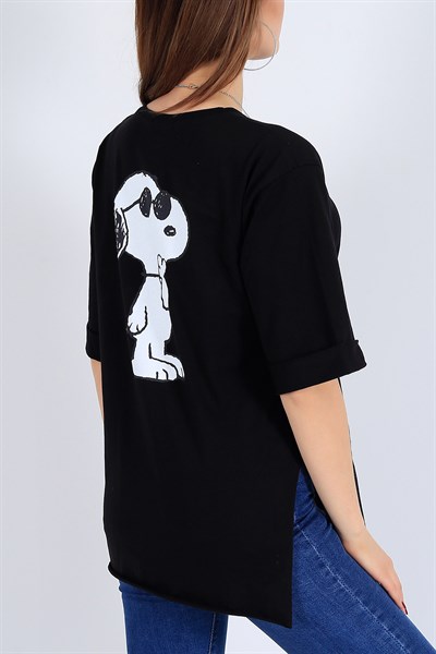 Snoopy Baskılı Siyah Bayan Tişört 26132B