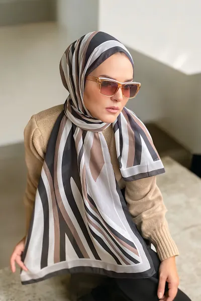 Soft Kahve 180x70 Desenli Dijital Baskılı Pamuk Şal 323052