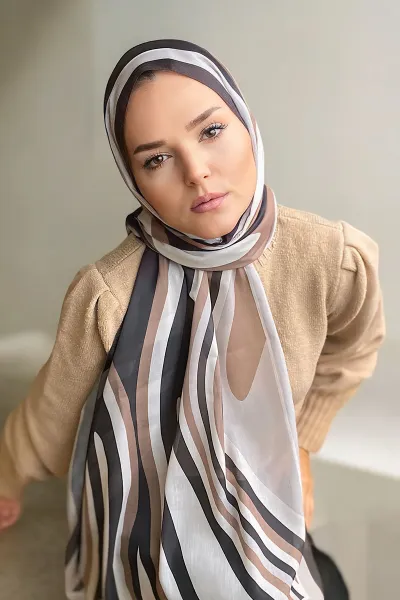 Soft Kahve 180x70 Desenli Dijital Baskılı Pamuk Şal 323052