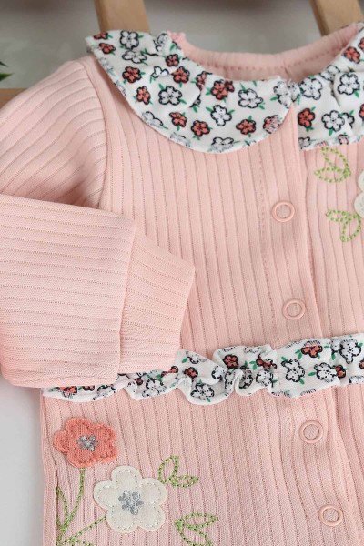 Somon (0-3 Ay) Çiçek Nakışlı Yaka Detaylı 5'li Kız Bebe takım 210642