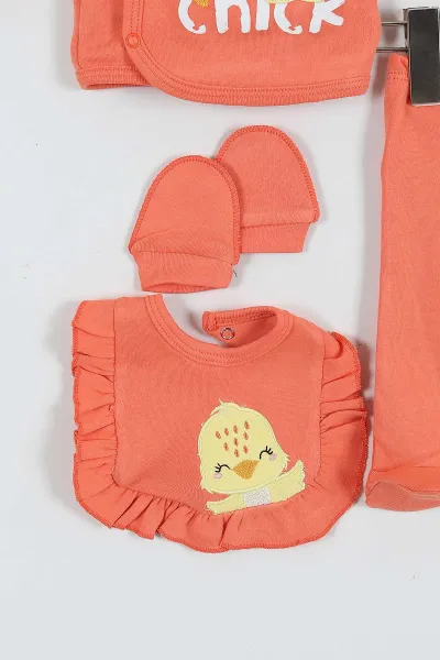 Somon (0-3 Ay) Yaka Fırfırlı Nakışlı Kız Bebe Takım 289110