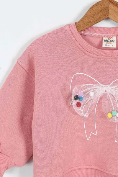 Somon (0-4 Yaş) Fiyonk Detaylı  3  İp Şardonlu Kız Çocuk Sweatshirt 415018