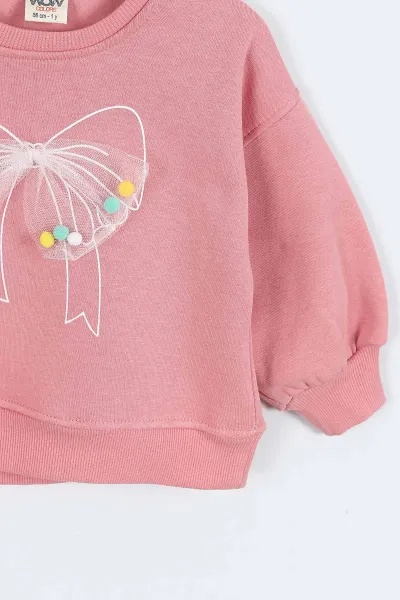 Somon (0-4 Yaş) Fiyonk Detaylı  3  İp Şardonlu Kız Çocuk Sweatshirt 415018
