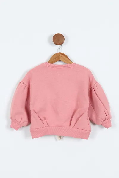 Somon (0-4 Yaş) Fiyonk ve Taş Baskılı 3  İp Şardonlu Kız Çocuk Sweatshirt 415025