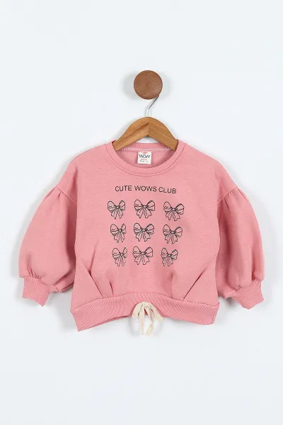 Somon (0-4 Yaş) Fiyonk ve Taş Baskılı 3  İp Şardonlu Kız Çocuk Sweatshirt 415025