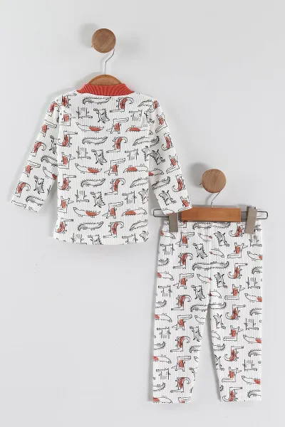 Somon (1-3 Yaş) Balık  Desenli Raporlu Çocuk Pijama Takım 459409