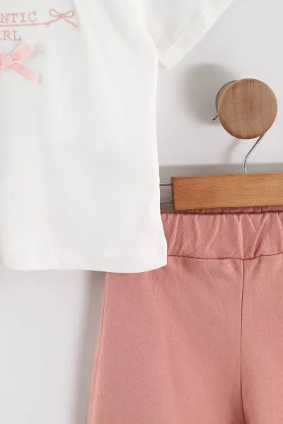 Somon (1-5 Yaş) Fiyonk Aksesuarlı Tişört ve Şortlu Kız Çocuk 2'li Takım 458445