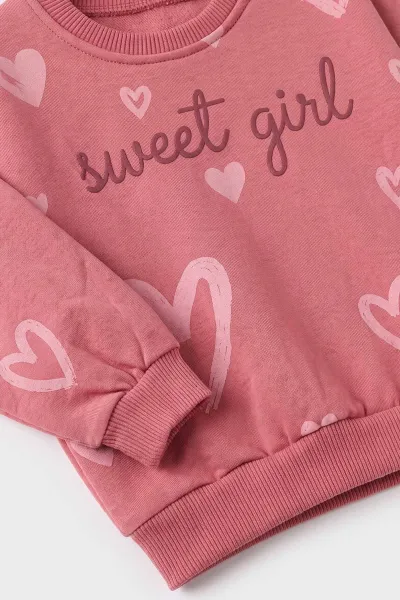 Somon (1-5 Yaş) Sweet Girl Baskılı 3 İp Şardonlu Kız Çocuk Kışlık Takım 499769