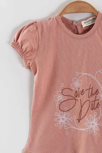 Somon (1-5 Yaş)Save The Data Baskılı Tişörtlü   Toka Aksesuarlı  Şortlu Kız Çocuk Yazlık Takım 439588