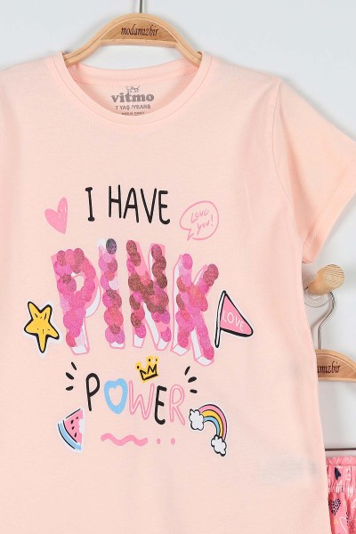 Somon (10-12 Yaş) Pink Baskılı Kaprili KIz Çocuk Pijama Takımı 182030