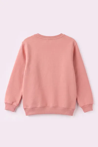 Somon (2-12 Yaş) Fiyonk Nakışlı Taşlı  İçi Şardonlu Kız Çocuk Sweatshirt 483282