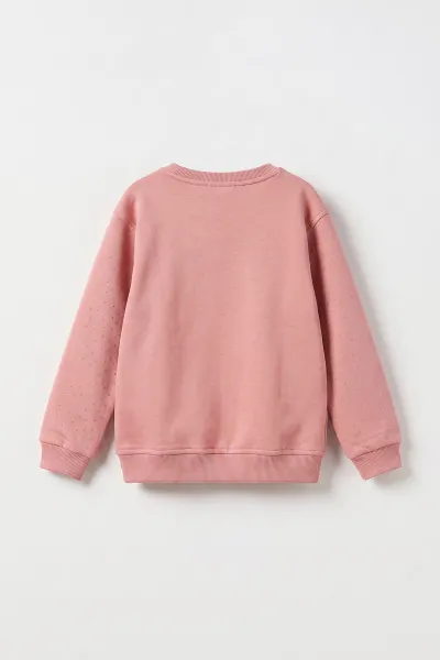 Somon (2-12 Yaş) Kalp Nakışlı Taşlı  İçi Şardonlu Kız Çocuk Sweatshirt 483268