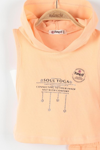 Somon (2-5 Yaş) Yoga Baskılı Taş Detaylı Kapüşonlu Kız Çocuk Takım 176614
