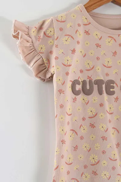 Somon (2-5 Yaş)Cute Girl Baskılı Fitilli Şortlu Kız Çocuk Takım 446609