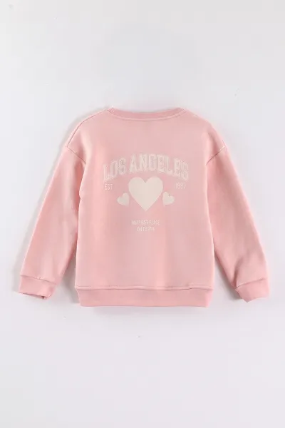 Somon (3-12 Yaş) Kalp Baskılı 3 İp Şardonlu Kız Çocuk Sweatshirt 473979