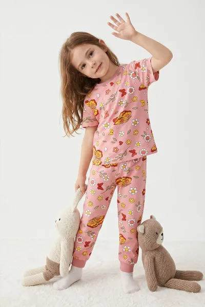 somon-3-8-yaskalp-desenli-kiz-cocuk-pijama-takimi-461490