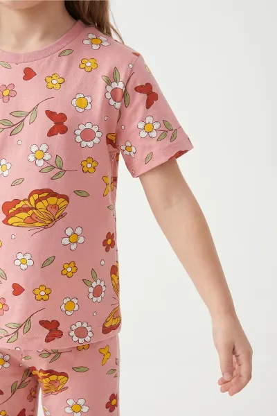 Somon (3-8 Yaş)Kalp Desenli Kız Çocuk Pijama Takımı 461490