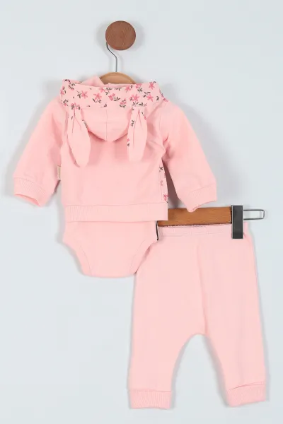 Somon (3-9 Ay) Baskılı Üçlü Kız Bebe Takım 227777