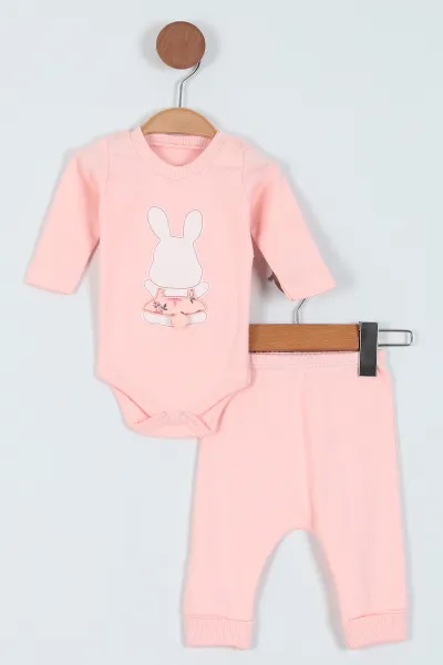 Somon (3-9 Ay) Baskılı Üçlü Kız Bebe Takım 227777