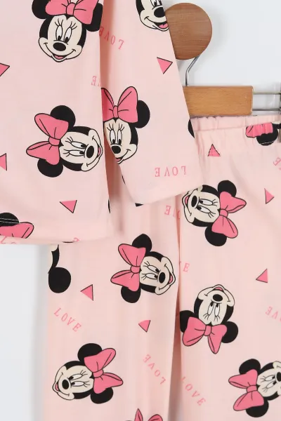 Somon (4-12 Yaş) Karakter Baskılı Ön Düğmeli Göz Bandı Detaylı Kız Çocuk Pijama Takım 337926