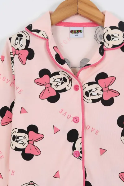 Somon (4-12 Yaş) Karakter Baskılı Ön Düğmeli Göz Bandı Detaylı Kız Çocuk Pijama Takım 337926