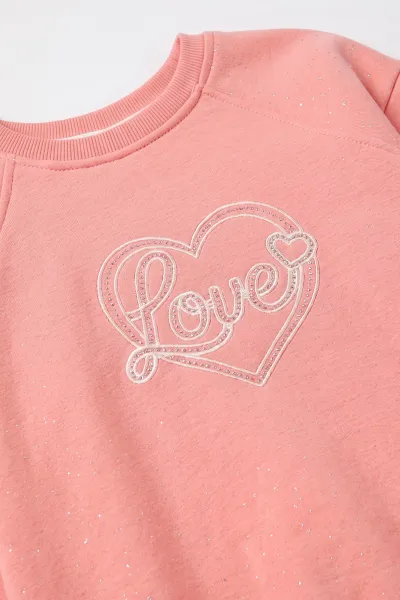 Somon (4-12 Yaş)Love Kalp Nakışlı  3 İp Şardonlu Kız Çocuk Kışlık Takım 497780
